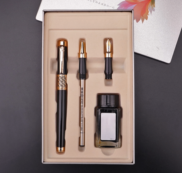 Glossy Black Three-Nip Fountain Pen Ink Gift Set