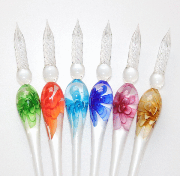 Inlaid glass pen set with starry gold glitter colored ink and dip pen